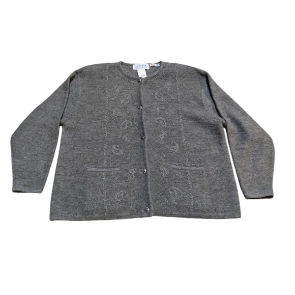 Vintage Jantzen Wool Hand Beaded Cardigan Sweater XL Artsy - Picture 1 of 8